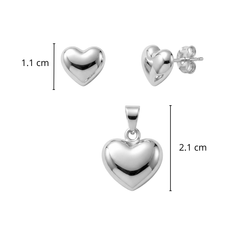 Juego Corazón Bombeado Grande Plata .925