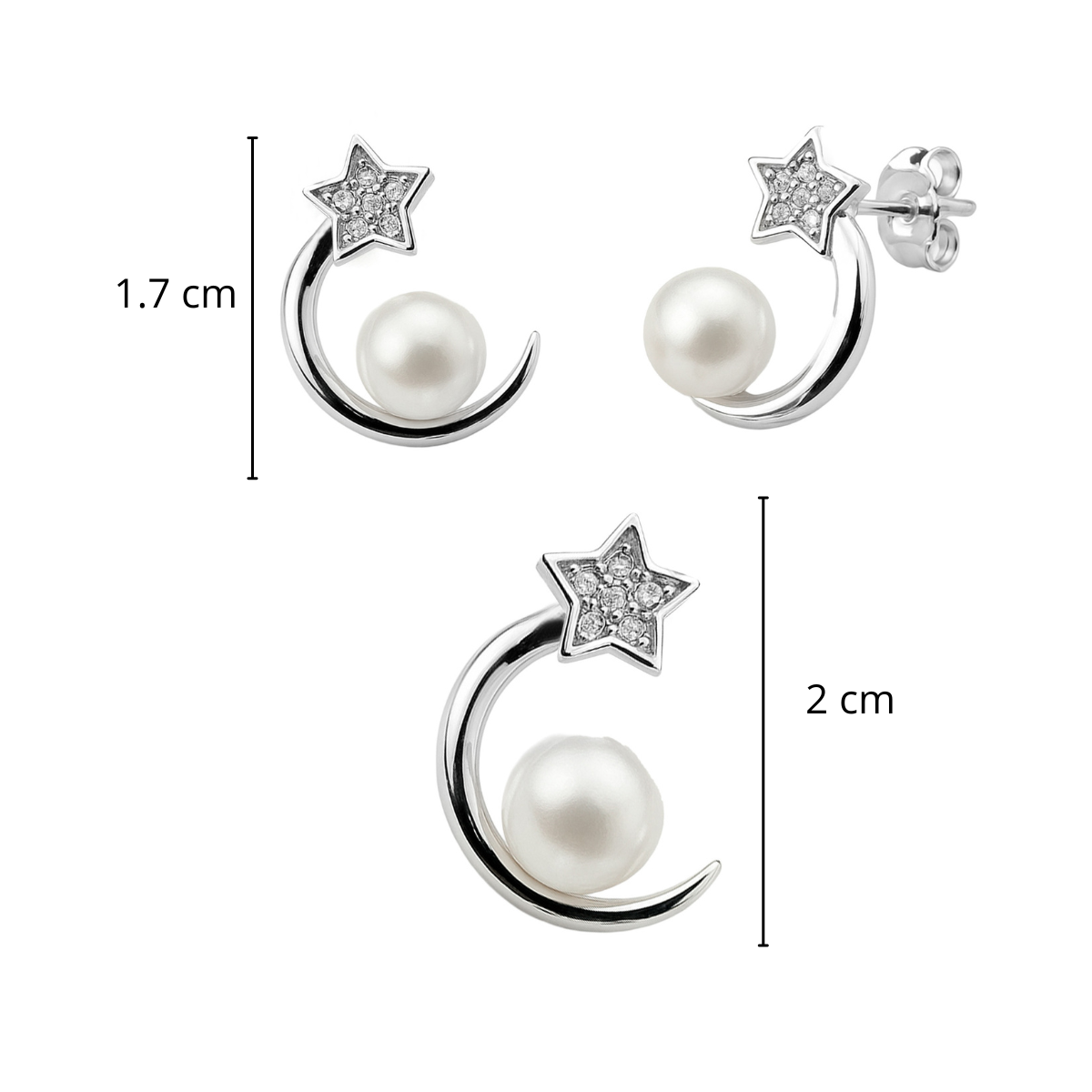 Juego Perla Natural Luna y Estrella con Micro Circonias Plata .925