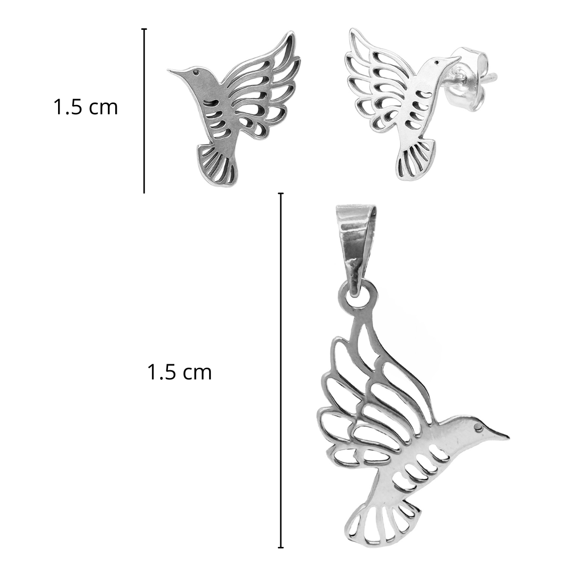 Juego Colibri Calado Liso Plata .925