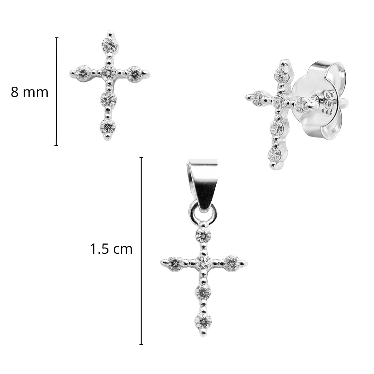 Juego de Cruz Chica con Circonias Plata .925