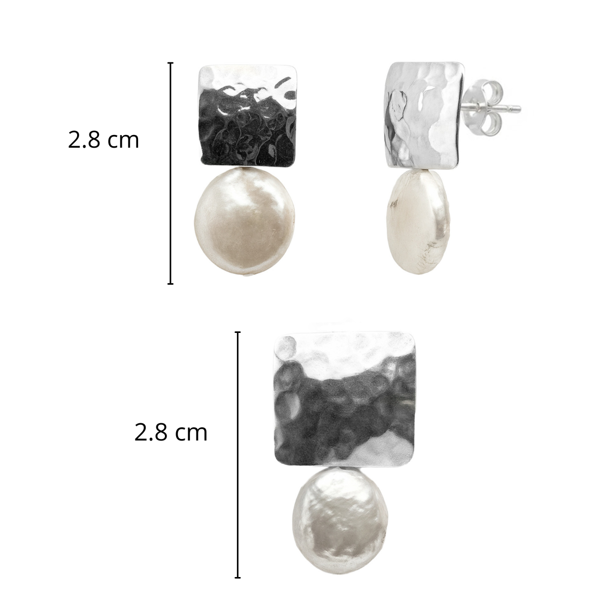 Juego Perla Natural con Plaquita Martillada Plata .925