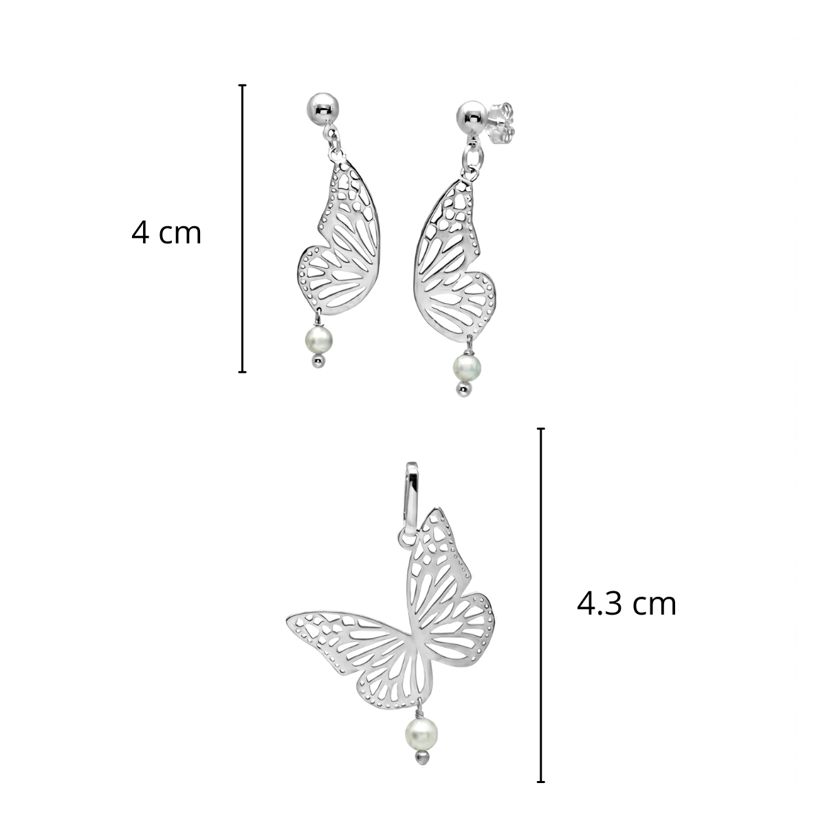 Juego Mariposa Grande Calada Lisa Plata .925