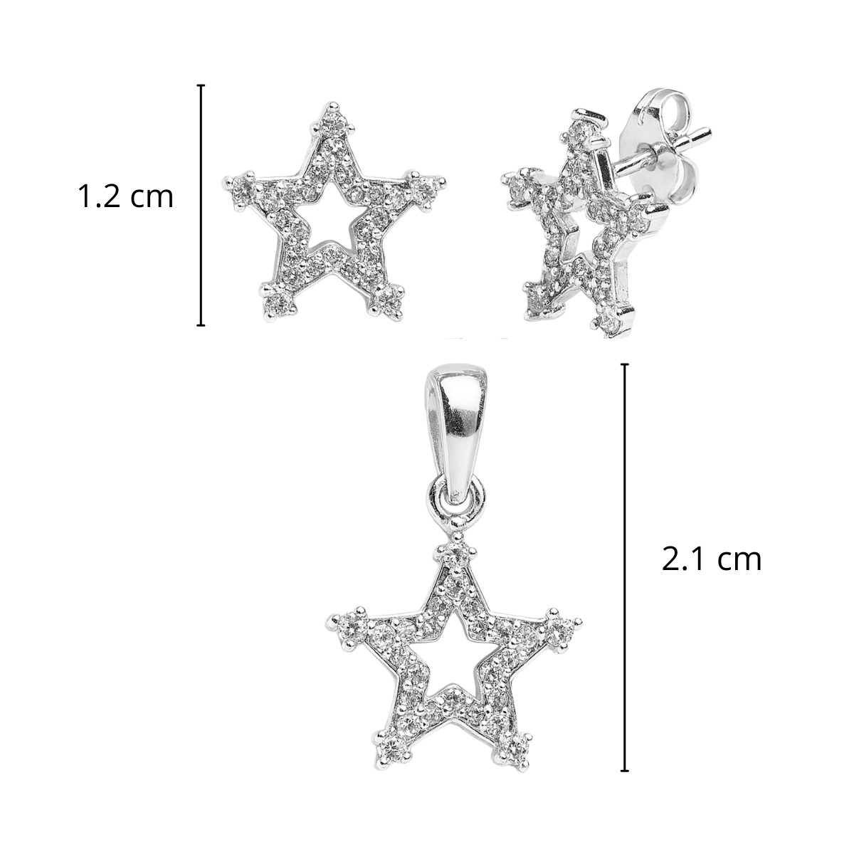 Juego Silueta de Estrella con Micro Circonias Plata .925