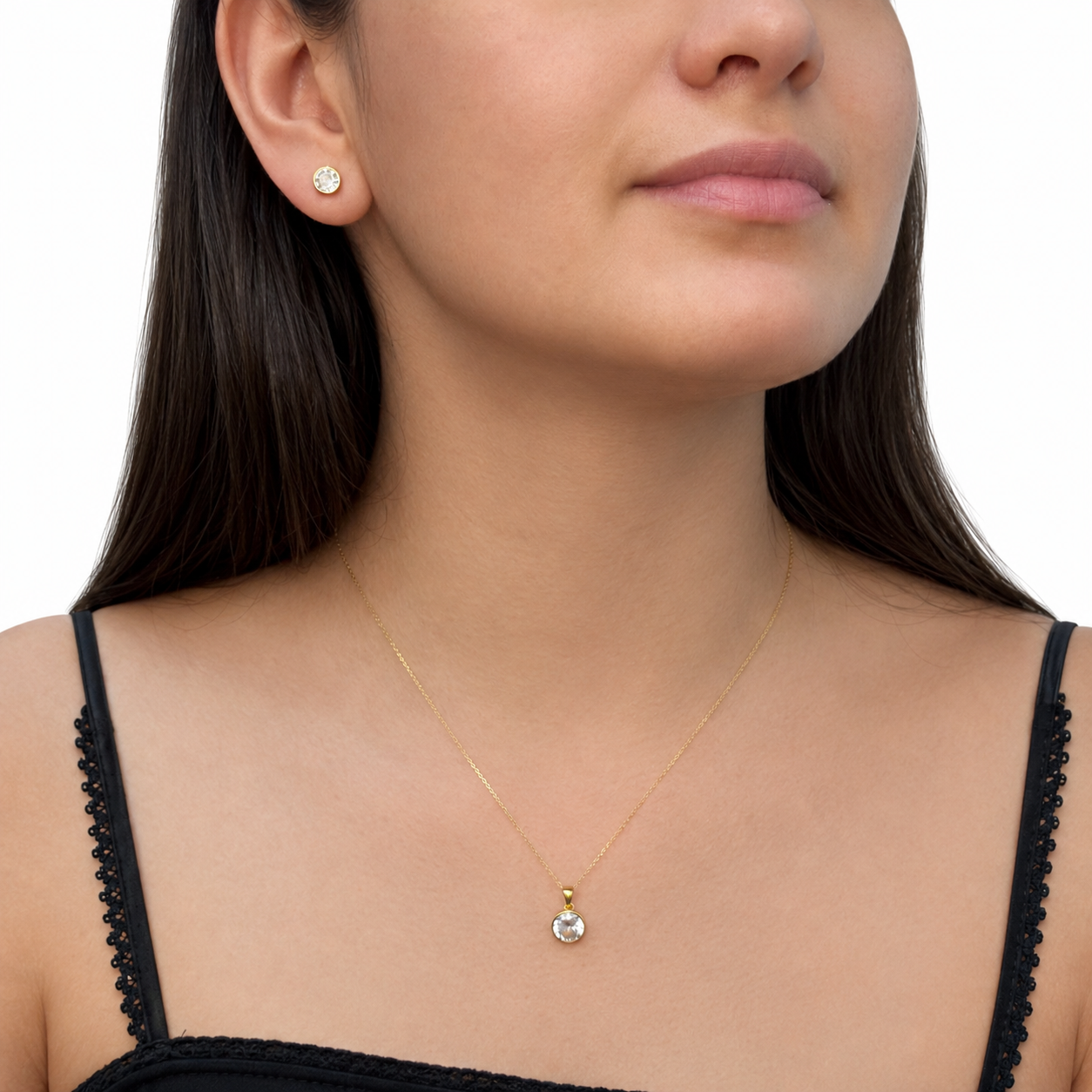 Juego Circonia Biselada Plata .925 con Baño de Oro 18k