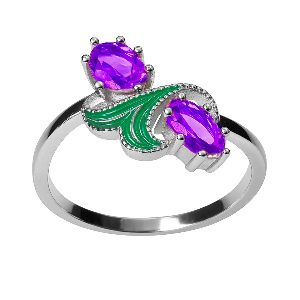 Anillo Circonias Moradas con Esmalte Plata .925 con Baño de Rodio