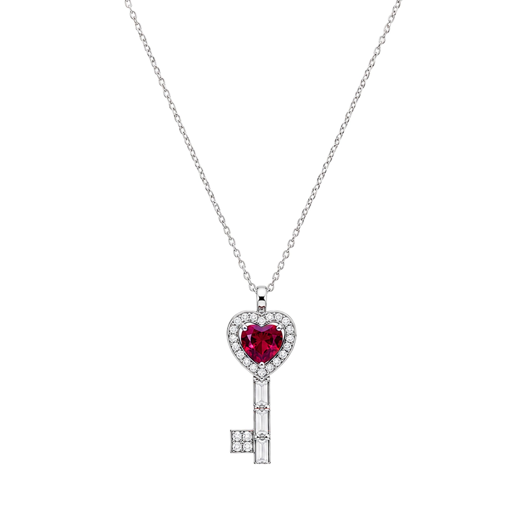 Collar Pan 1:1 Dije de Llave con Circonia Rosa y Micro Circonias Plata .925