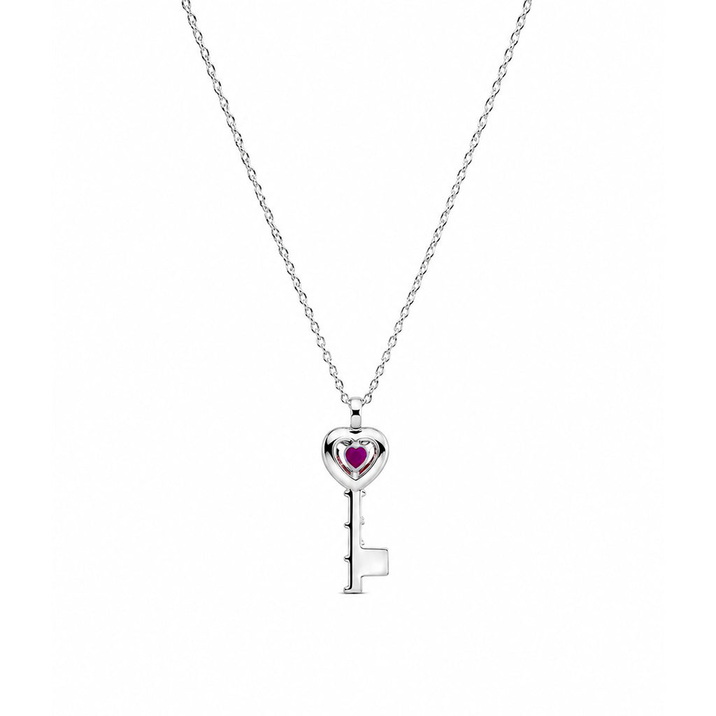 Collar Pan 1:1 Dije de Llave con Circonia Rosa y Micro Circonias Plata .925