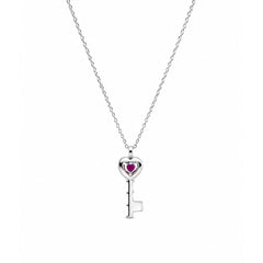 Collar Pan 1:1 Dije de Llave con Circonia Rosa y Micro Circonias Plata .925