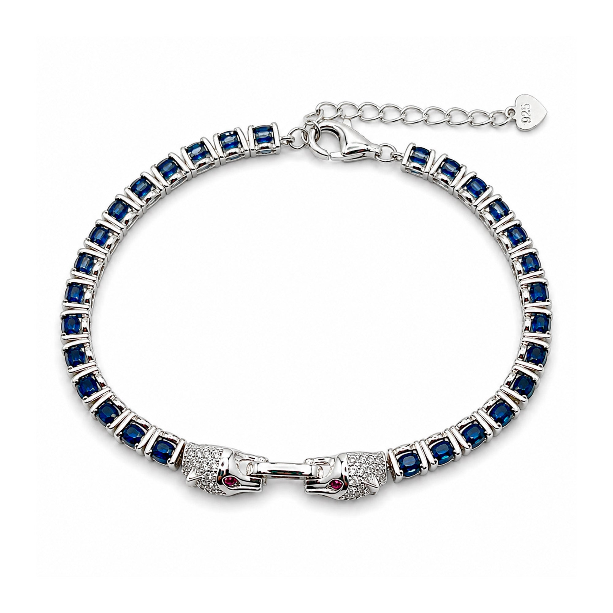 Pulsera Piedra Preciosa Jaguares con Zafiros y Circonias con Extensión, Plata .925 con Baño de Rodio