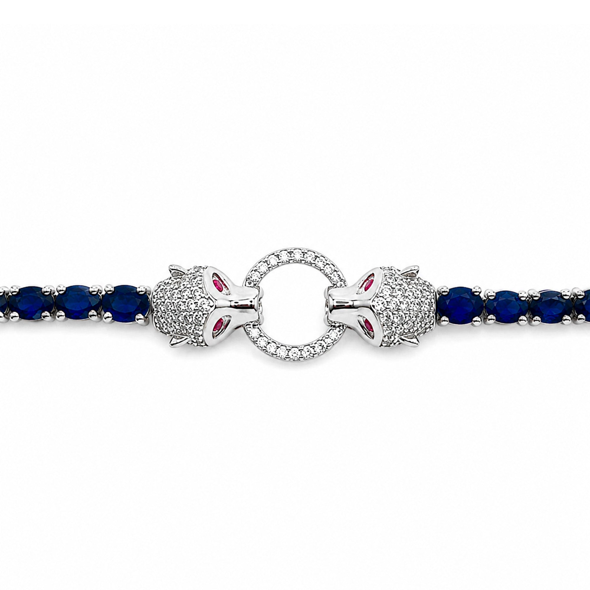 Pulsera Piedra Preciosa Jaguares con Zafiros y Circonias con Extensión, Plata .925 con Baño de Rodio