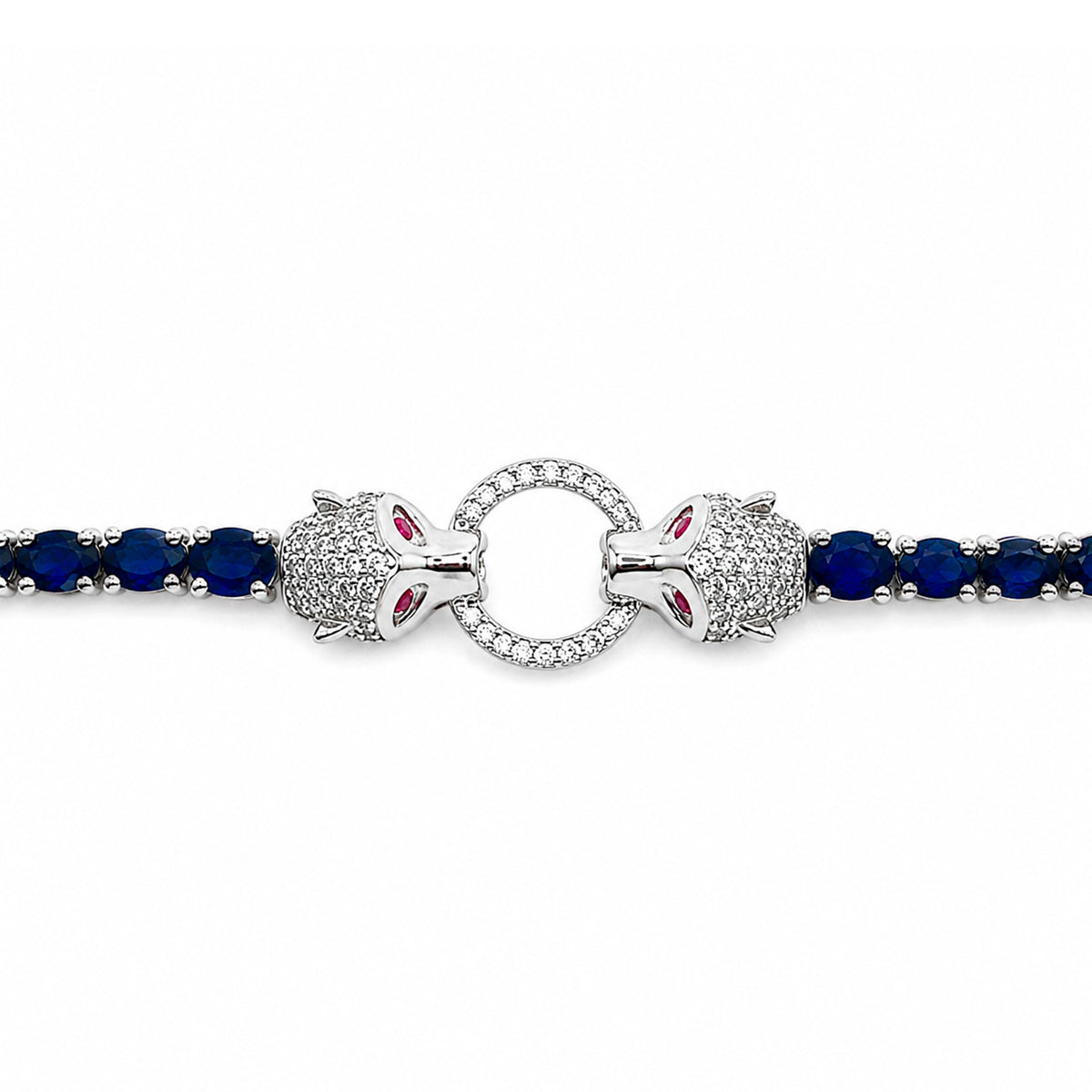 Pulsera Piedras Preciosas Jaguares Encontrados con Zafiros y Circonias con Extensión, Plata .925 con Baño de Rodio
