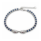 Pulsera Piedras Preciosas Jaguares Encontrados con Zafiros y Circonias con Extensión, Plata .925 con Baño de Rodio