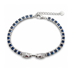 Pulsera Piedras Preciosas Jaguar con Zafiros y Circonias con Extensión, Plata .925 con Baño de Rodio