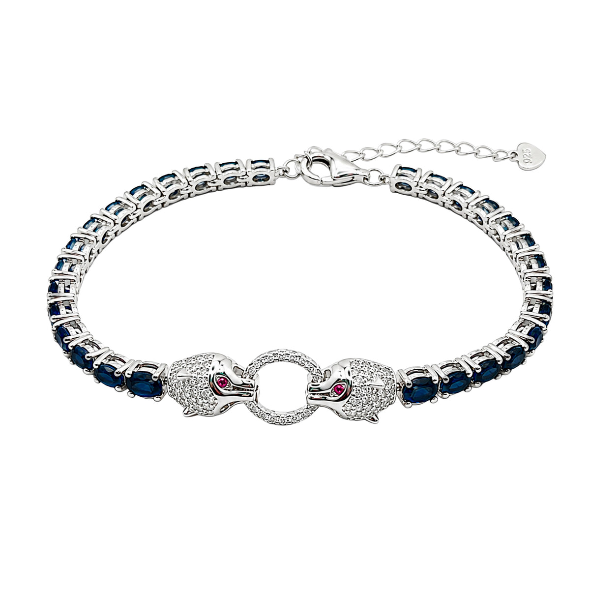 Pulsera Piedras Preciosas Jaguar con Zafiros y Circonias con Extensión, Plata .925 con Baño de Rodio