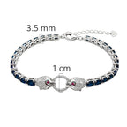 Pulsera Piedras Preciosas Jaguares Encontrados con Zafiros y Circonias con Extensión, Plata .925 con Baño de Rodio