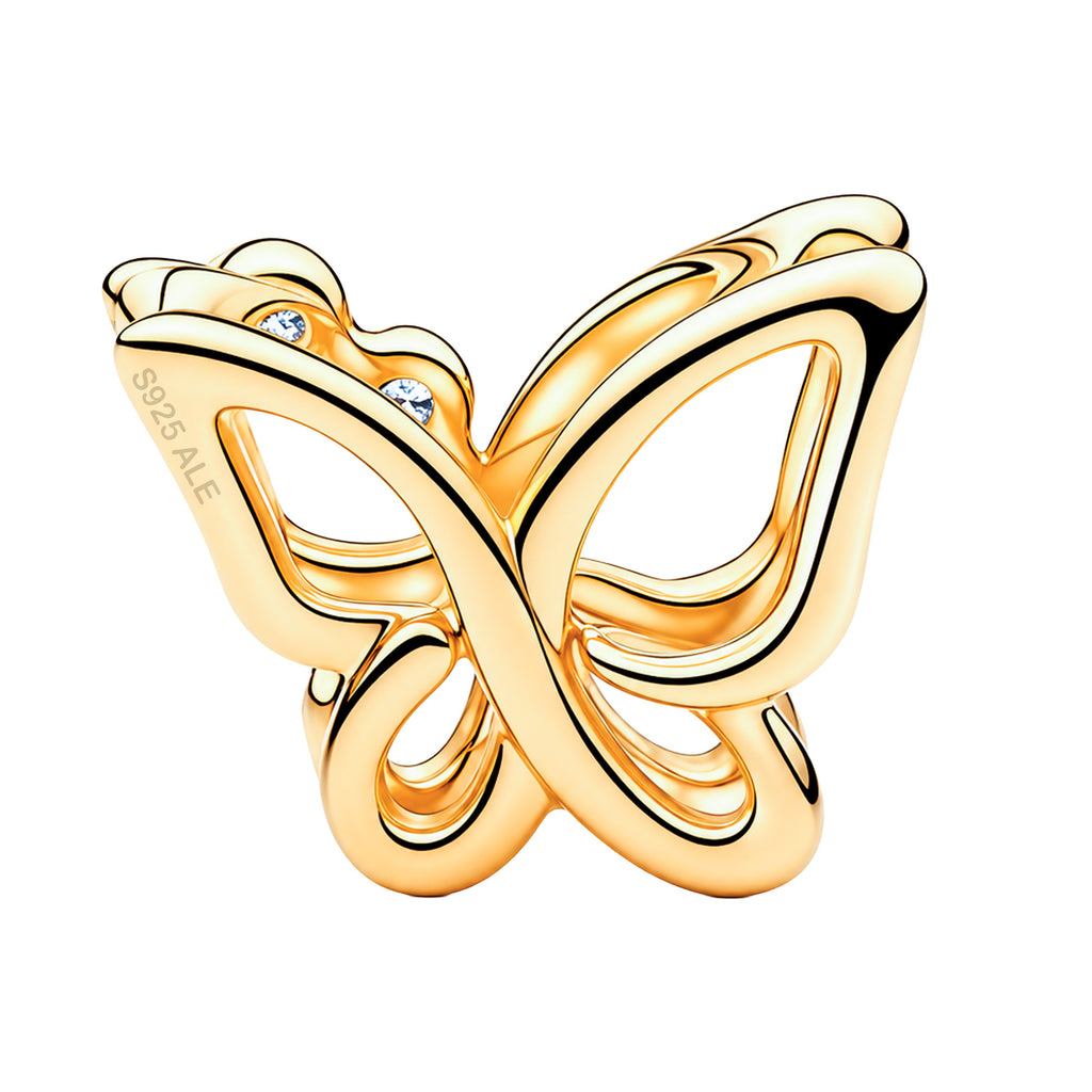 Charm Inspirado Pan 1:1 Mariposa Linea Dorada con Circonias, Plata .925
