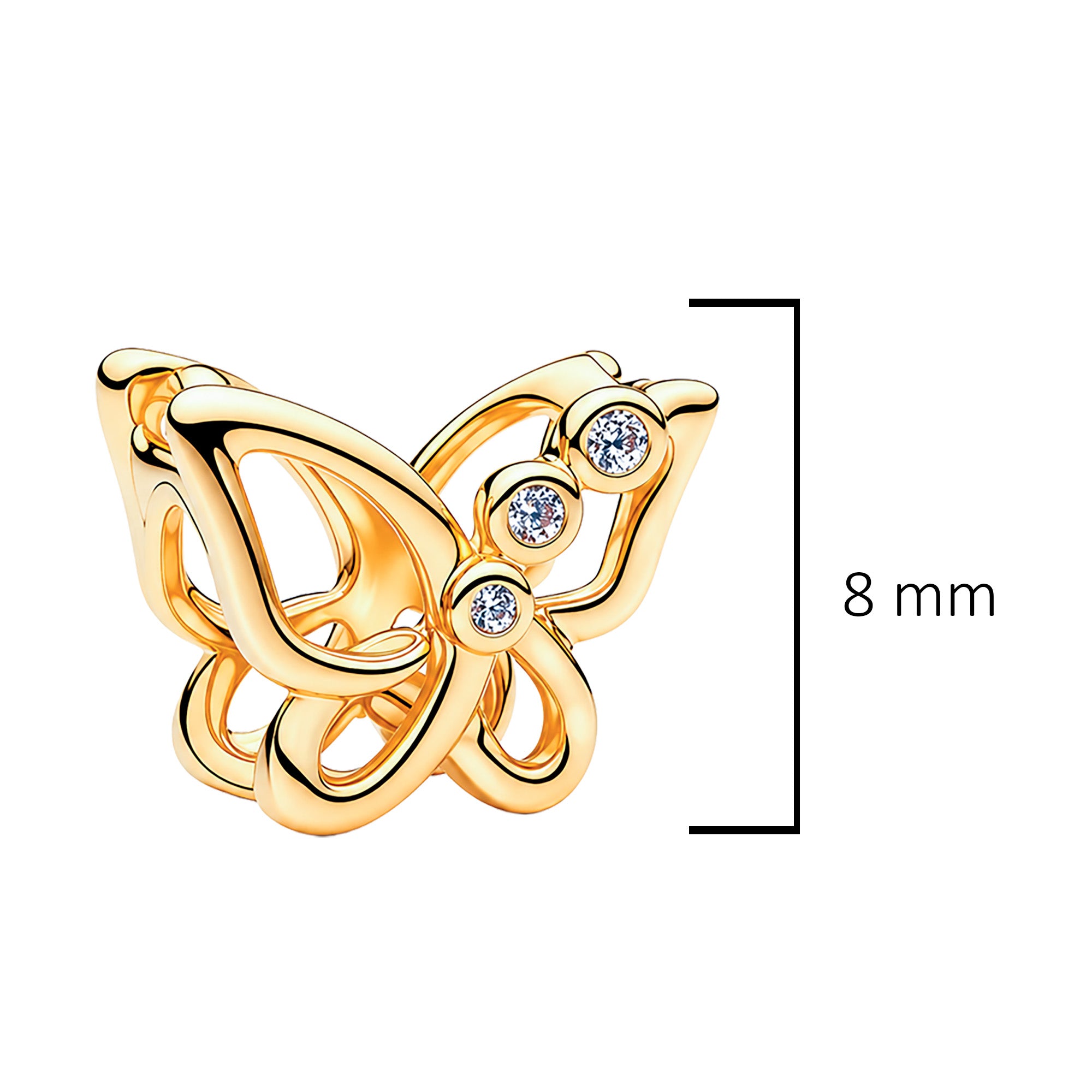 Charm Inspirado Pan 1:1 Mariposa Linea Dorada con Circonias, Plata .925