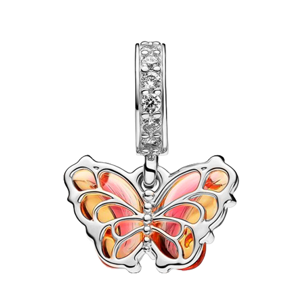 Charm Inspirado Pan 1:1 Mariposa Naranja con Circonias, Plata .925