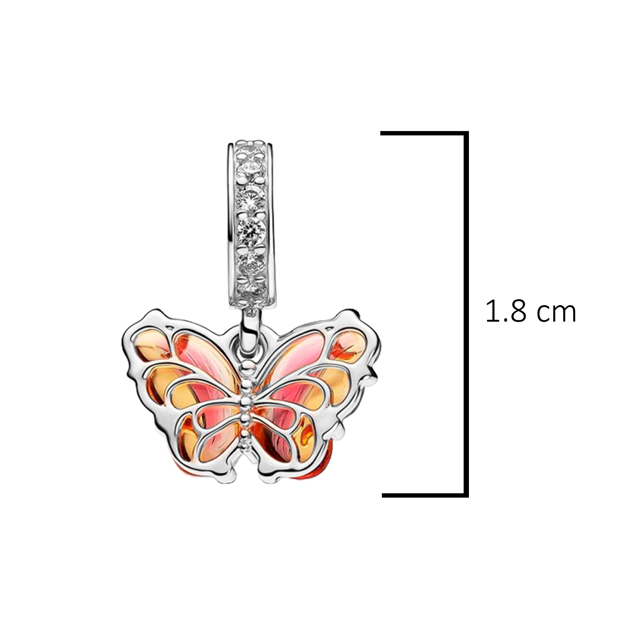 Charm Inspirado Pan 1:1 Mariposa Naranja con Circonias, Plata .925