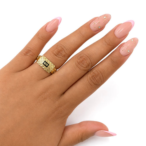 Anillo Mónaco Chain Original Cadena Cubana Disminución con Rectángulo Diamantado Flor, Oro 14K
