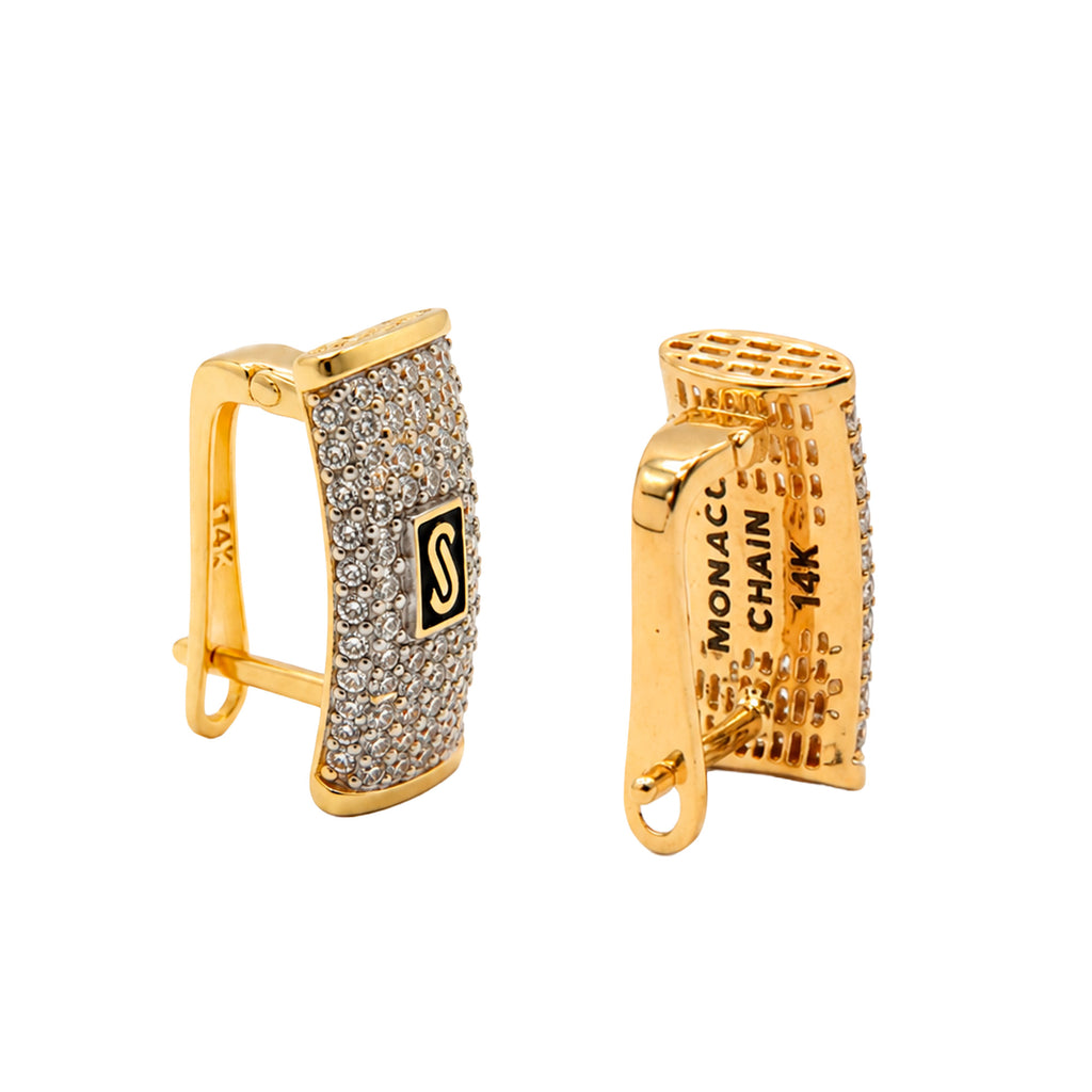 Arete Mónaco Chain Original 1.5 cm Broche Diamantado, Oro 14k