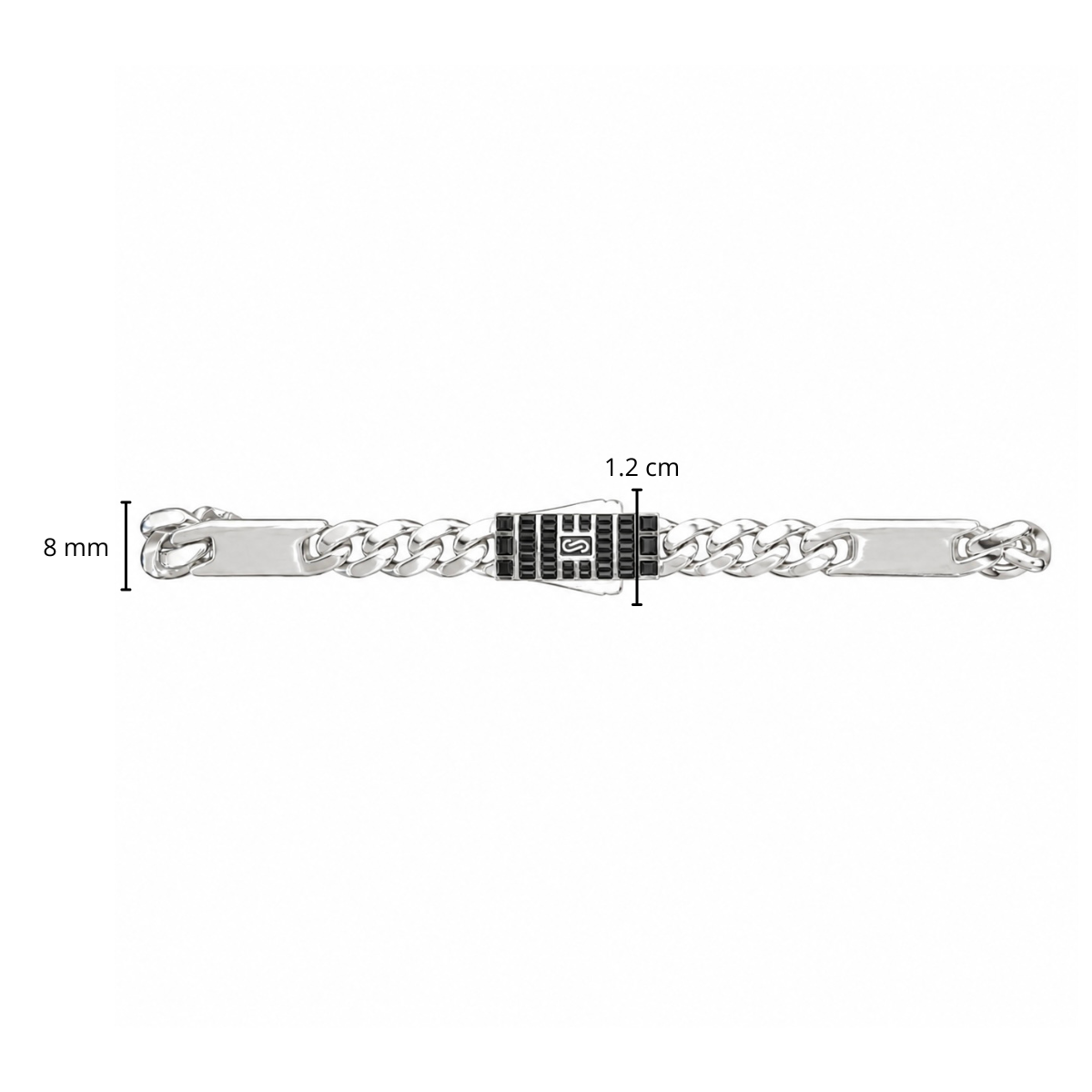 Pulso Inspirado Mónaco Macizo Cubano Liso 7mm y Placas Lisas Con Broche Circonias Negras Baguette  Plata .925 con Baño de Rodio