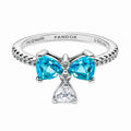 Anillo Pan 1:1 Bridgerton Moño Circonia Azul con Circonia Colgante, Plata .925