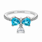 Anillo Pan 1:1 Bridgerton Moño Circonia Azul con Circonia Colgante, Plata .925