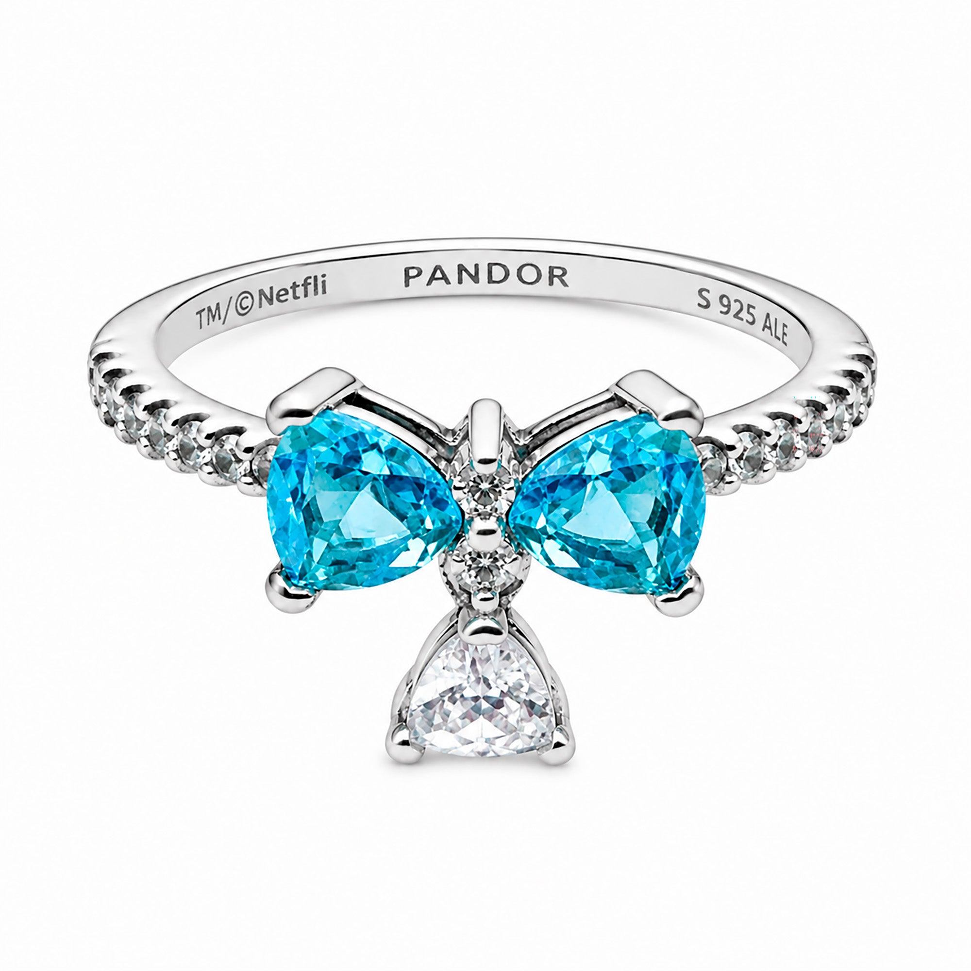 Anillo Pan 1:1 Bridgerton Moño Circonia Azul con Circonia Colgante, Plata .925