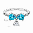 Anillo Pan 1:1 Bridgerton Moño Circonia Azul con Circonia Colgante, Plata .925