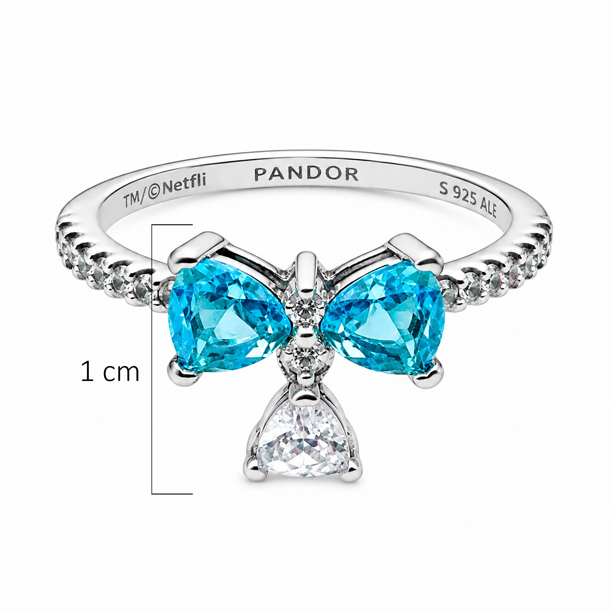 Anillo Pan 1:1 Bridgerton Moño Circonia Azul con Circonia Colgante, Plata .925