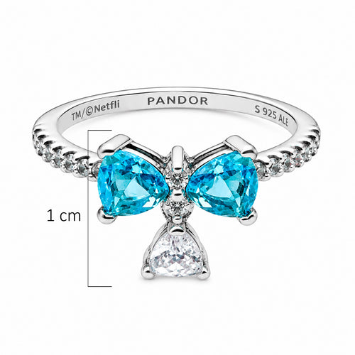 Anillo Pan 1:1 Bridgerton Moño Circonia Azul con Circonia Colgante, Plata .925