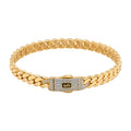 Brazalete Mónaco Chain Original Cadena Cubana 5.5mm, Broche con Circonias. Oro 14K