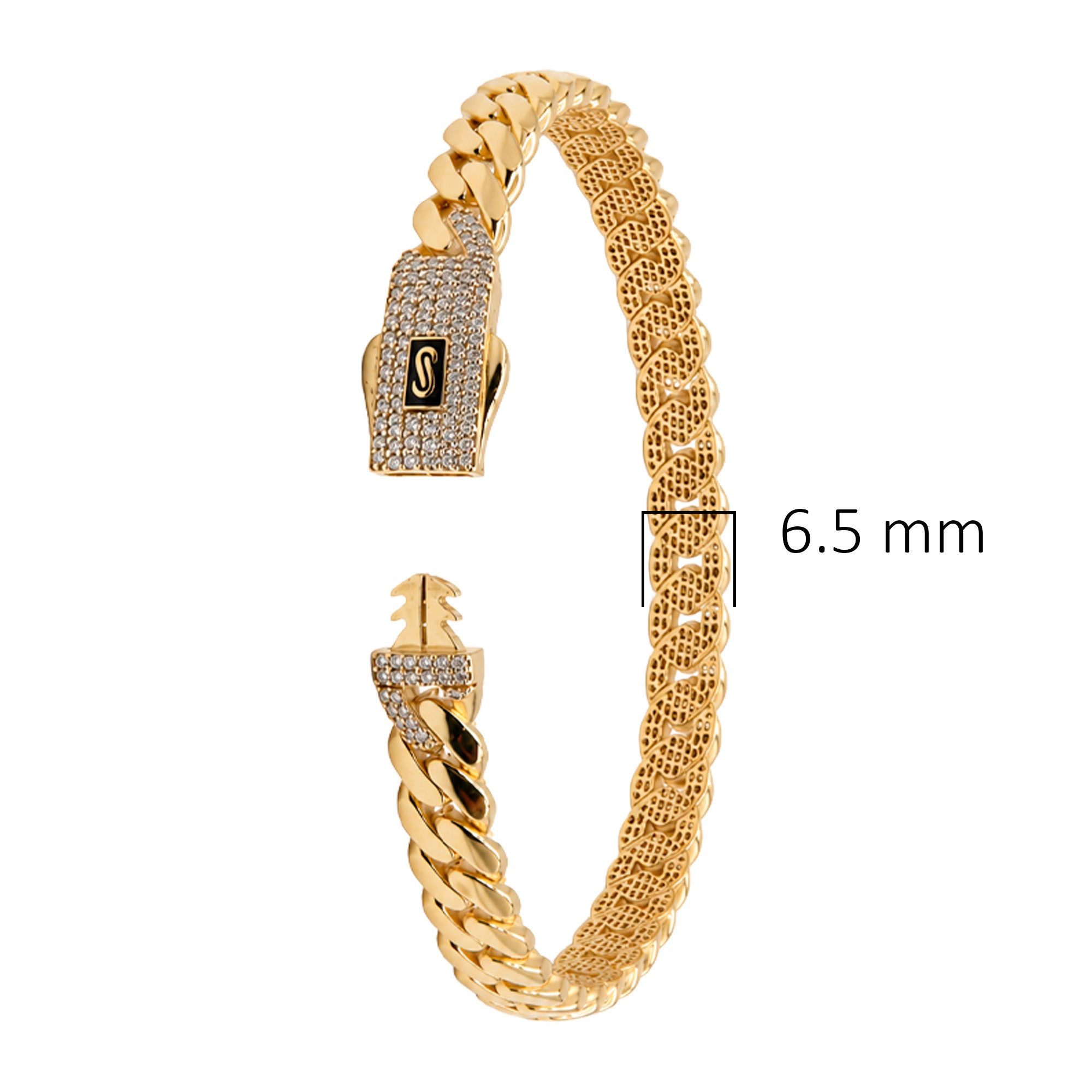 Brazalete Mónaco Chain Original Cadena Cubana 5.5mm, Broche con Circonias. Oro 14K