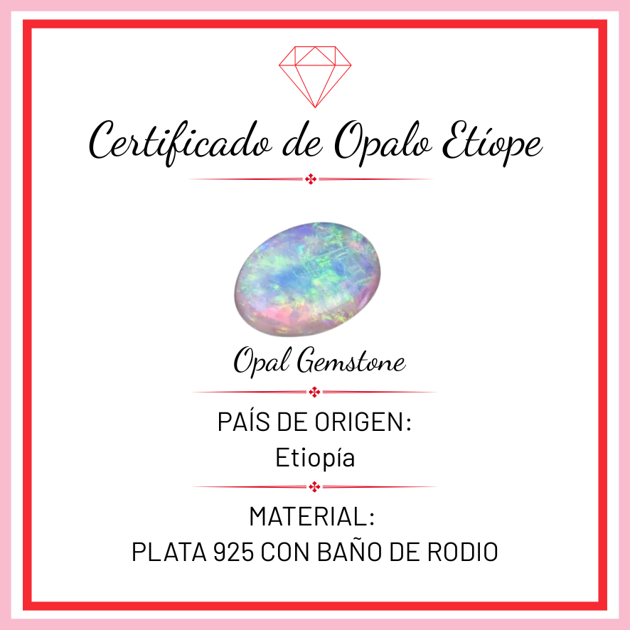 Dije Piedras Preciosas Ópalo de Etiopía Estilo Virreinal con Circonias, Plata .925 con Baño de Rodio