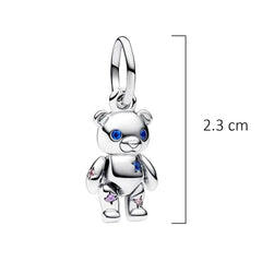 Charm Inspirado Pan 1:1 Oso de Peluche con Circonias, Plata .925