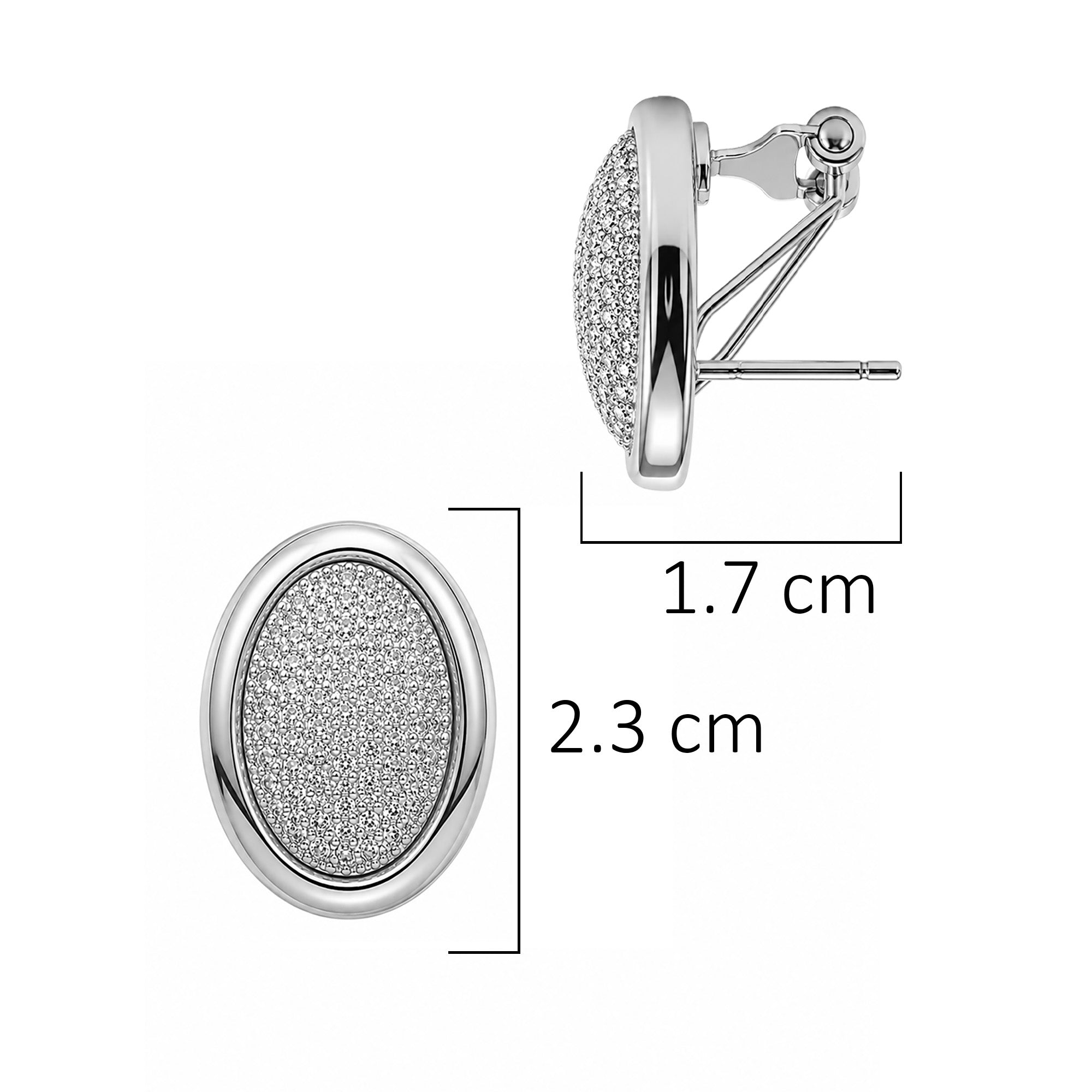 Aretes Glamour Ovalados con Circonias con Broche Francés, Plata .925 con Baño de Rodio