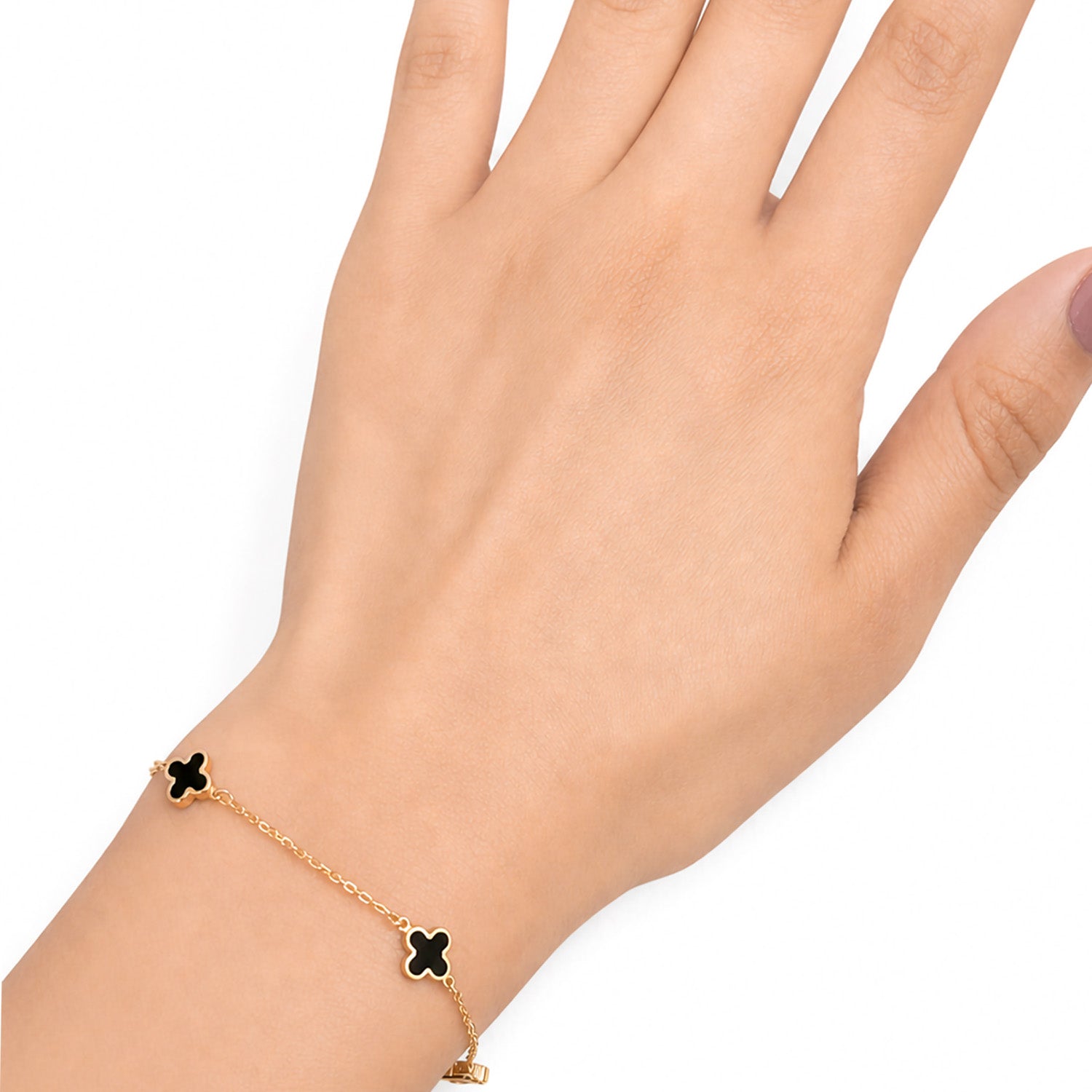 Pulsera Flor Inspirada Van C Onix Oro 10K