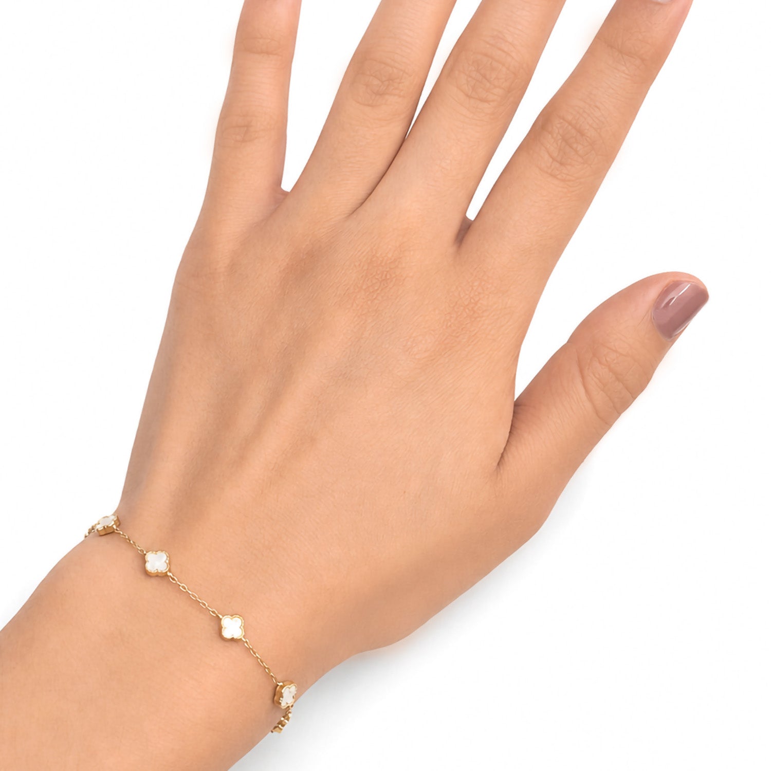 Pulsera Flor Inspirada Van C Madre Perla Oro 10K