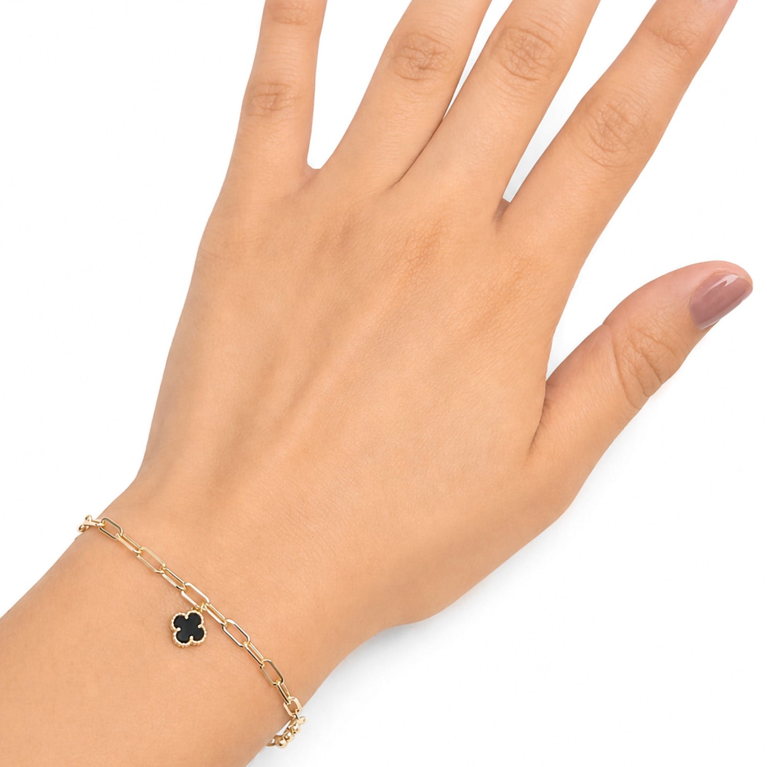 Pulsera Flor Inspirada Van C Onix 18cm Oro 10K