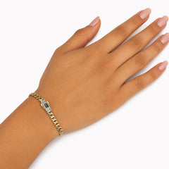 Pulsera Mónaco Chain Original Cubana Lisa 5mm 14 cm. Broche Circonias Oro 14K