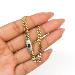 Pulsera Mónaco Chain Original Cubana Lisa 5mm 14 cm. Broche Circonias Oro 14K