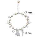 Pulsera Perla Natural con Dijes Lisos con Corazón Grabado y Cadena Eslabones Plata .925