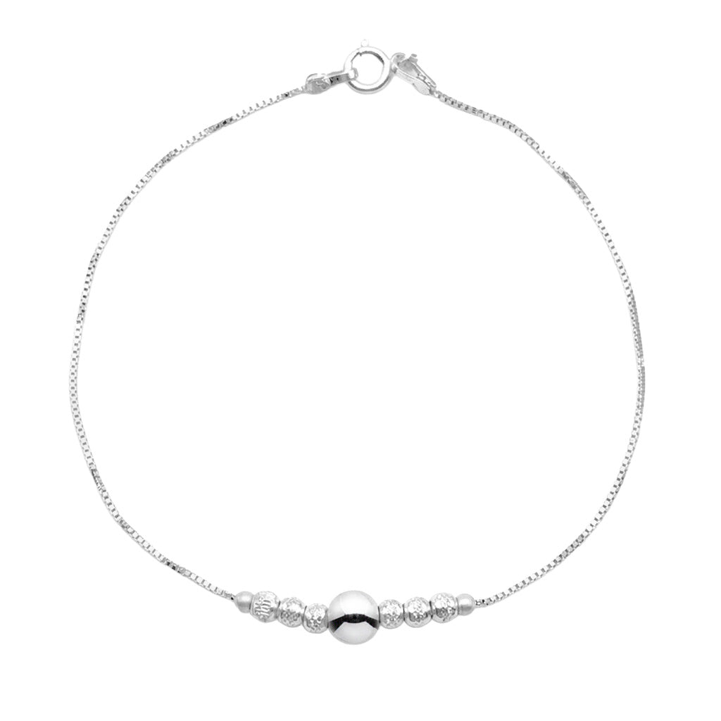 Pulsera Ajustable con Bolitas Diamantadas y Lisa Plata .925
