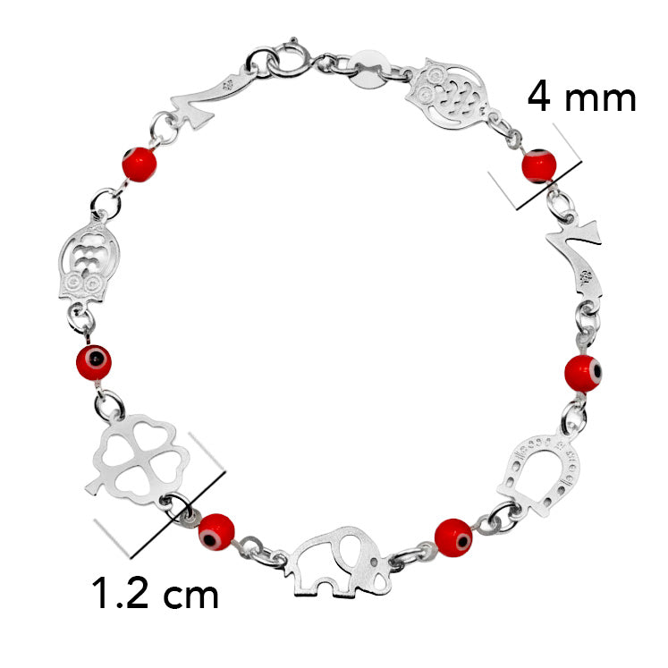 Pulsera con Dijes de la Suerte con Ojo Turco Rojo Plata .925