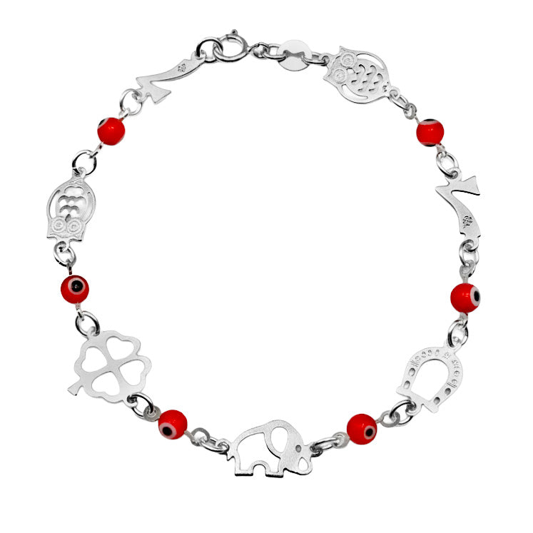 Pulsera con Dijes de la Suerte con Ojo Turco Rojo Plata .925
