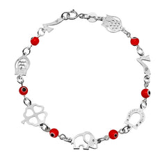 Pulsera con Dijes de la Suerte con Ojo Turco Rojo Plata .925