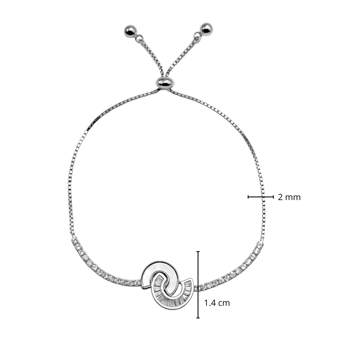 Pulsera Ajustable Inspirado CC Madre Perla con Circonias Plata .925 con Baño de Rodio