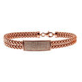 Pulsera con Placa y Micro Circonias con Cadena Espuma con Baño de Oro Rosa Plata .925