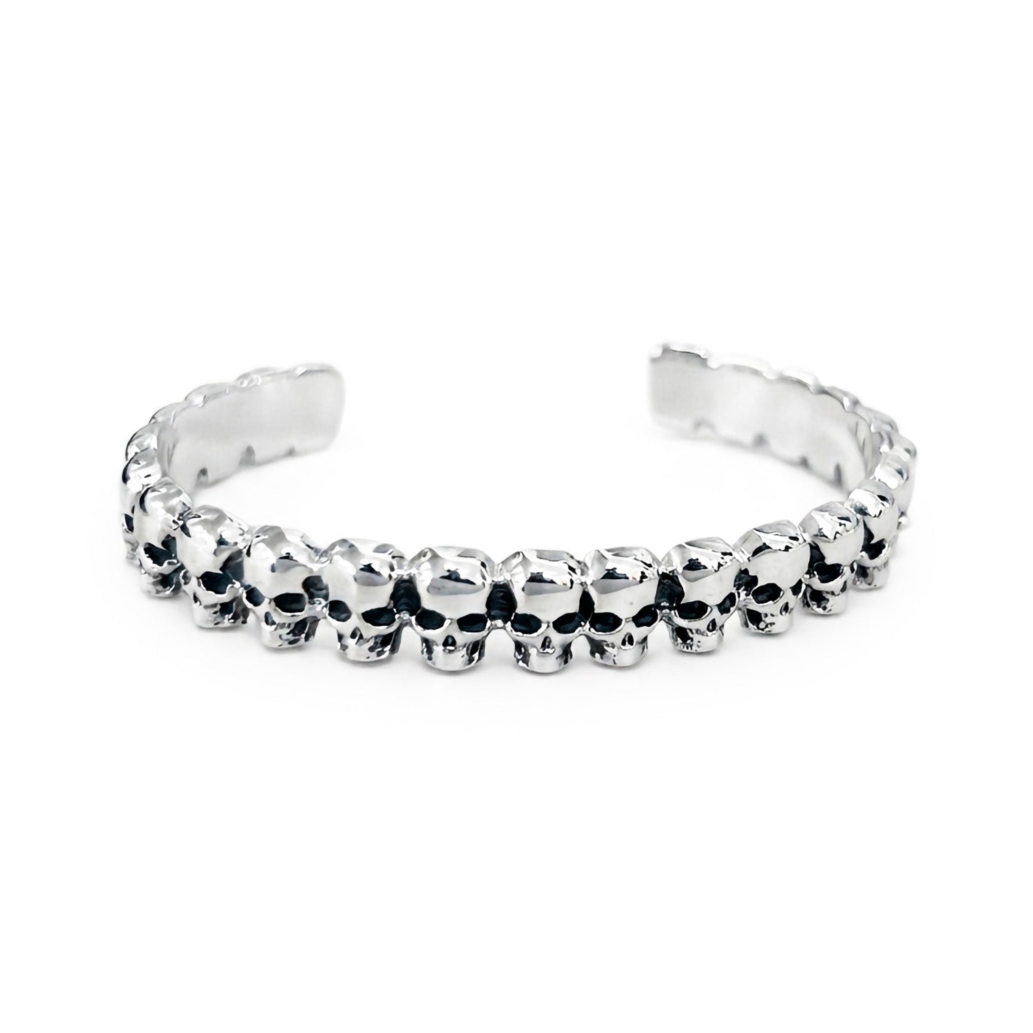 Brazalete Craneos .8mm Oxidados Plata .925